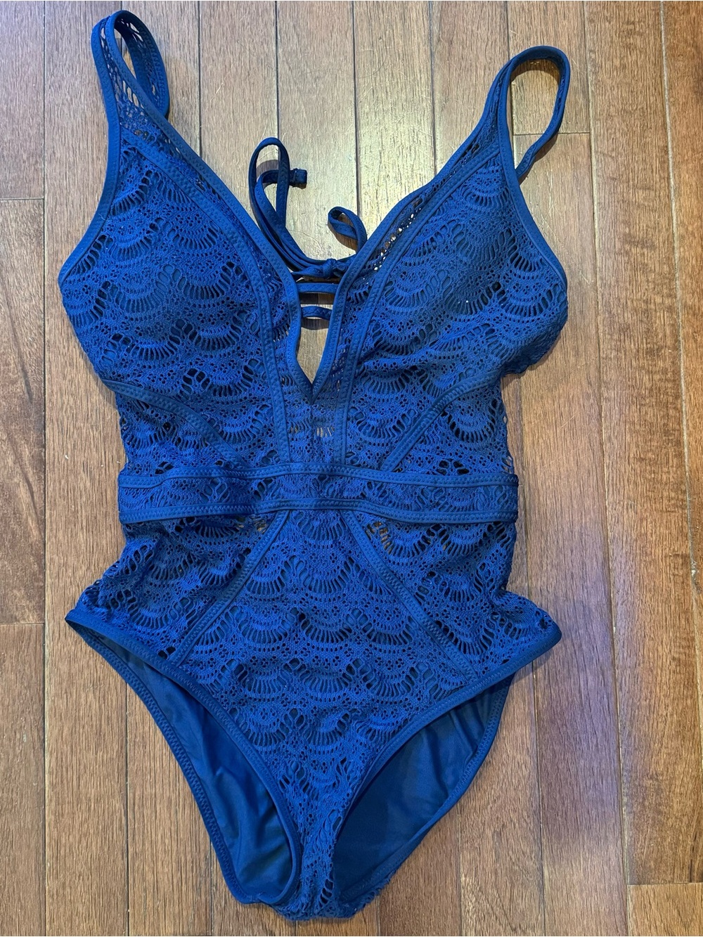BECCA Navy Blue Crochet One-Piece Swimsuit